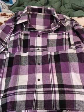 No Brand Women's Purple Plaid Long-Sleeve Oversized Size S
